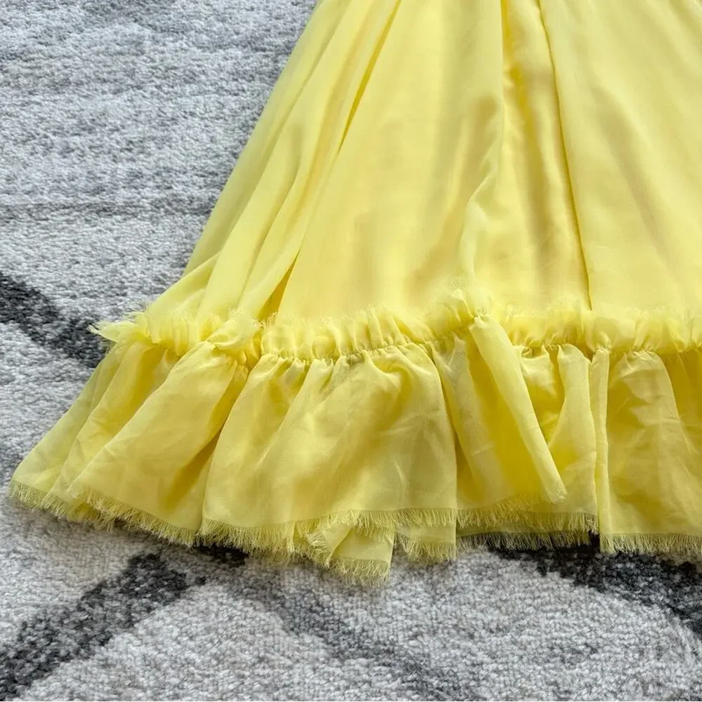 Dress The Population Yellow Chiffon Fit & Flare Midi Dress Size S